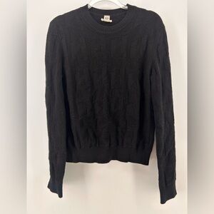 Hermes h long sleeve black 100% wool knit sweater detail H size 40 US 8